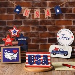 12 Pieces 4th of July Tiered Tray Decor Patriotic Tiered Tray Wooden Decoration Set Farmhouse Decor Including Freestanding Sign for for 4th of July Party Independence Day Decoration Tiered Tray Decor - BJ6ILGBA5