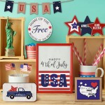 12 Pieces 4th of July Tiered Tray Decor Patriotic Tiered Tray Wooden Decoration Set Farmhouse Decor Including Freestanding Sign for for 4th of July Party Independence Day Decoration Tiered Tray Decor - BJ6ILGBA5