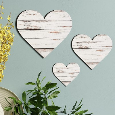 3 Pieces Heart Bedroom Wall Decor Heart Shaped Wood Sign Wooden Heart Wall Decor Wood Heart Wall Sign Rustic Hanging Sign Wooden Heart Plaque for Home Farmhouse Living Room Bedroom Simple Color - BILZ2CUWE
