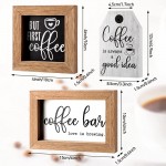 3 Pieces Mini Coffee Bar Sign Farmhouse Coffee Wooden Sign But First Coffee Wood Sign Love is Brewing Framed Sign Rustic Wood Coffee Table Sign Vintage Kitchen Coffee Wood Plaque for Tier Tray Decor - BE6ODKFSX