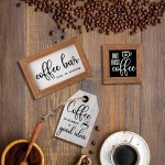 3 Pieces Mini Coffee Bar Sign Farmhouse Coffee Wooden Sign But First Coffee Wood Sign Love is Brewing Framed Sign Rustic Wood Coffee Table Sign Vintage Kitchen Coffee Wood Plaque for Tier Tray Decor - BE6ODKFSX