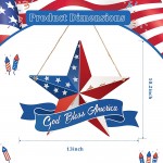 4th of July Hanging Sign Star God Bless America Wooden Hanging Sign Star Shape Rustic Sign Decorations for Independence Day Party Supplies - B9T4TJCE6