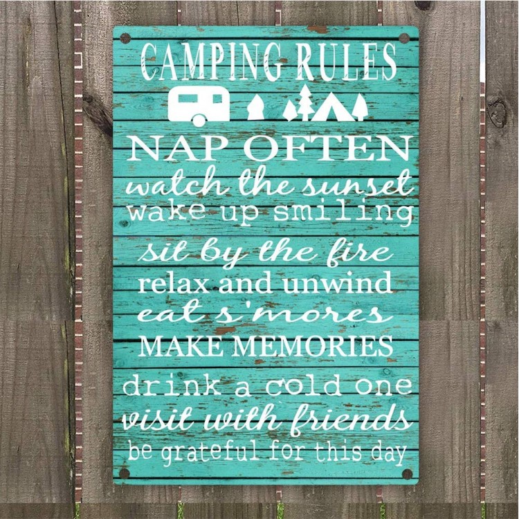 Camping Rules Vintage Retro Metal Sign Wall Art 8” x 12” Decoration Hunting Camper Room - BR2QOSEM5