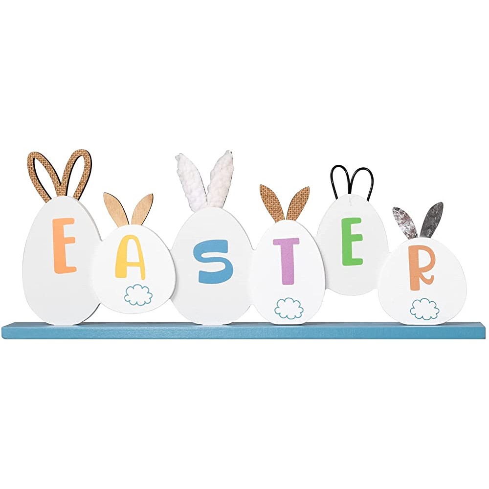 DECSPAS Easter Decorations for the Home Installable Easter Eggs Ornaments Decor Eggs Shaped with Bunny Ear Tail Wood Block Farmhouse Easter Home Decor EASTER Sign Rusitc Easter Decorations Clearance - B31WZNSCI