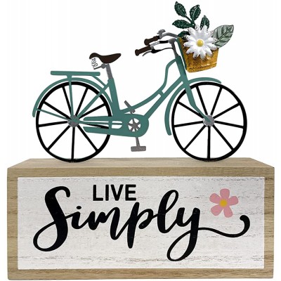Eternhome Spring Block Bicycle Live Simple Decoration for Home Wooden Farmhouse Metal Signs Rustic Vintage Decorations for Table House Kitchen Living Room Indoor Outdoor Country Art 10”x 5" - BL2Z5PN85