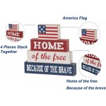 Glitzhome Patriotic American Flag Wooden Block 8”H Distressed Home of The Free Because of The Brave Patriotic Wood Sign Home Decor Farmhouse Wood Block Independence Day Table Decor - BSJIDAAIO
