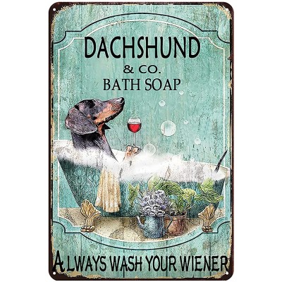 Jacevoo Dachshund & Co. Bath Soap Tin Sign Wash Your Wiener Metal Sign Vintage Bar Home Bathroom Wall Decoration Sign Funny Sign 12x8 Inch - BT98L6PLR