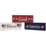 JennyGems God Bless America Wood Blocks Set of 3 5.5 x 2 Shelf Sitters Patriotic American Wood Signs Tiered Tray Decor Mantel Decor Patriotic Home Decor Made in USA - BMFEDS649