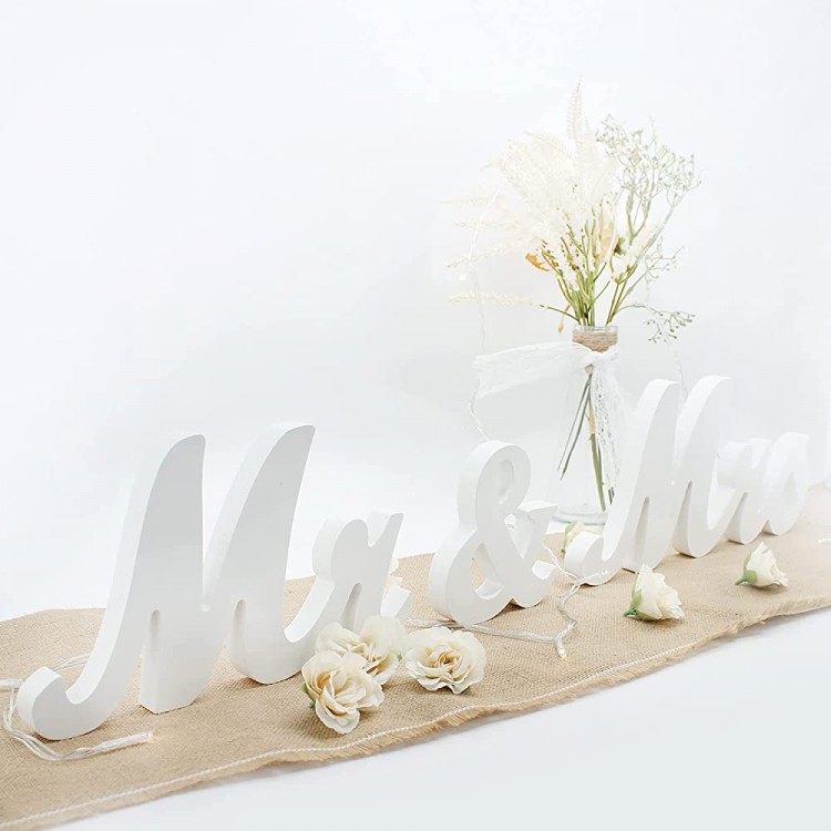 Mr & Mrs Sign for Wedding Table Large Mr and Miss Wooden Letters Party Decoration Head Table Wedding Wood Letter Just Married Sign Anniversary Party Valentine's Day Decor white - B6IG0GRG9