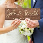 Personalized Wedding Sign Custom Wood Family Established Sign w Names & Dates 15'' X 6'' 9 Designs W 5 Wood Colors Wedding Plaque for Ceremony Bridal Shower Wooden Engraved Sign - BETE4TVS2