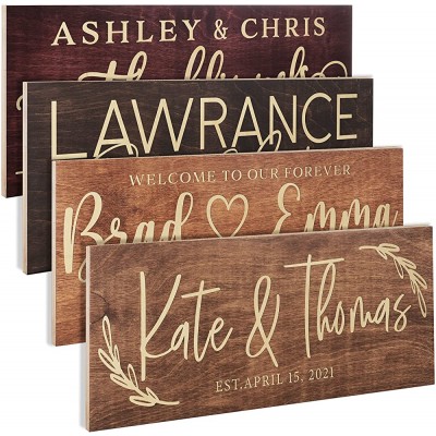 Personalized Wedding Sign Custom Wood Family Established Sign w Names & Dates 15'' X 6'' 9 Designs W  5 Wood Colors Wedding Plaque for Ceremony Bridal Shower Wooden Engraved Sign - BETE4TVS2