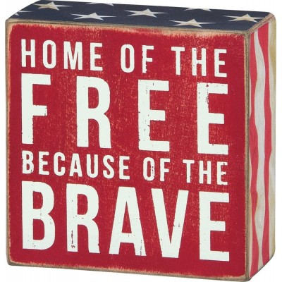 Primitives by Kathy 23148 Patriotic Box Sign 4 x 4 Home Of The Free - BLQ0F0QHF