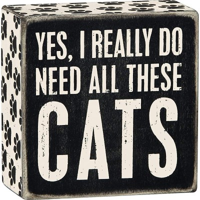 Primitives by Kathy Word Box Sign 4" Square Yes Cats - B6TZIRR5G