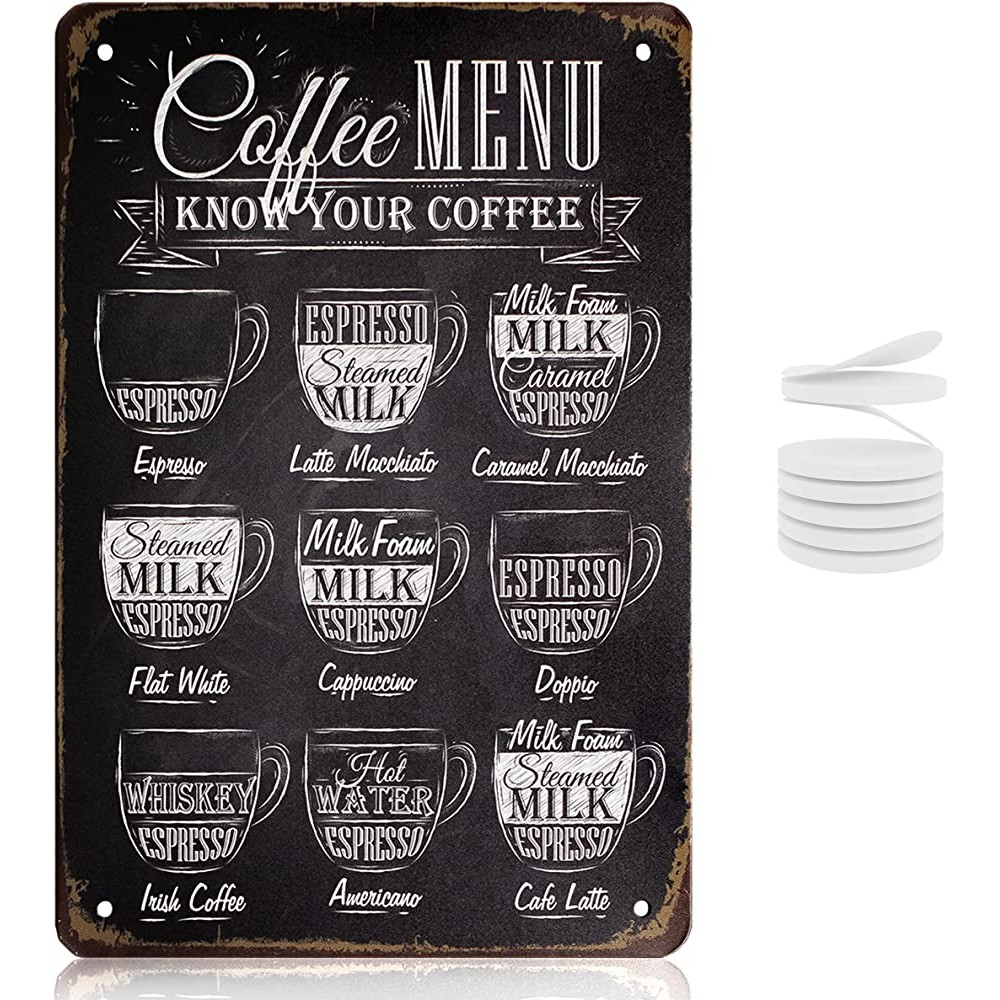 Struck By Design Coffee Menu Sign 12x8in Coffee Sign w 6pcs Double Sided Tape Easy to Hang Coffee Bar Accessories Trendy Farmhouse Coffee Bar Sign Coffee Decor for Kitchen or Coffee Bar Shelf - BPAAD0DAJ