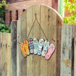 Summer Slippers Ice Cream Hanging Sign Wooden Summer Home Decoration Hello Summer Rustic Beach Plaque Welcome Beach Theme Decor for Door Wall Porch Indoor Outdoor 12 x 6 x 0.2 Inch Slippers Style - B8T6NJRMS