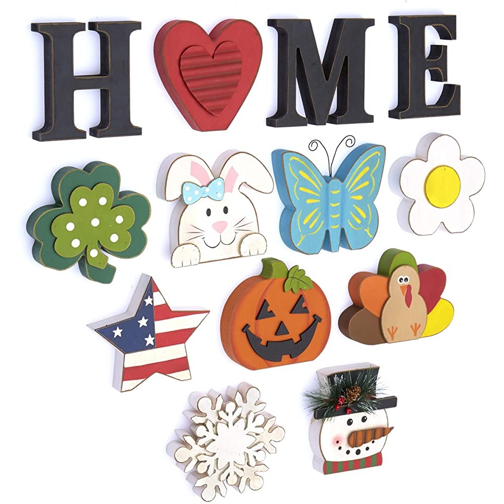 The Lakeside Collection Decorative Tabletop Home Letter Sign with Seasonal Icons 13 Pieces - BSI3LZIVH