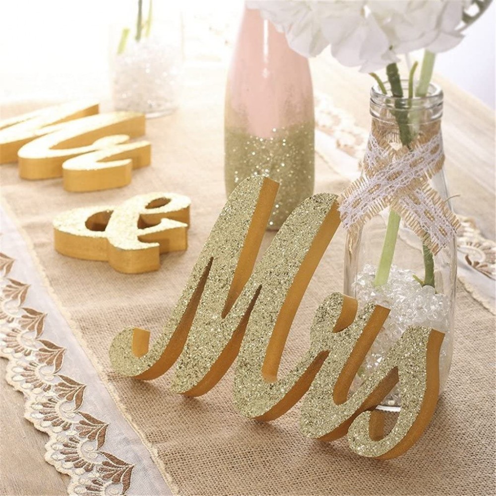 WANTMAZOR Mr and Mrs Signs Wedding Table Decorations Wooden Freestanding Letters for Photo Props Rustic Wedding Decoration Anniversary Wedding Shower Gift Golden Golden - B1L2ACPC9