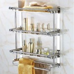 Bathroom Shelf with Hook Multifunctional Stainless Steel Wall Mounted Towel Rack Storage Holder Organizer for Kitchen - BM162HU08