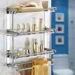 Bathroom Shelf with Hook Multifunctional Stainless Steel Wall Mounted Towel Rack Storage Holder Organizer for Kitchen - BM162HU08