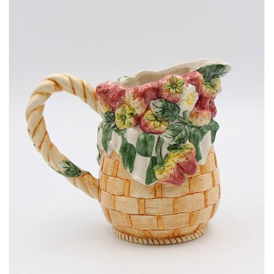 Cosmos Gifts Fine Ceramic Strawberry on Woven Basket Design Water Pitcher 8-1 2" L - BGAM48Q2P