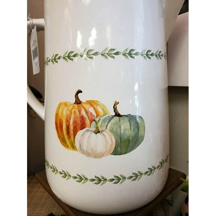 Fall Decor Pick of The Patch Pitcher White Ceramic Watercolor Pumpkins Design - BZWQHBZYB