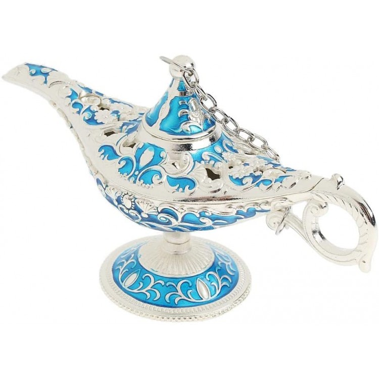 Gazechimp Vintage Collectable Aladdin Genie Light Magic Lamps Tabletop Arabian Accent Silver-Blue - BDIX55VG0