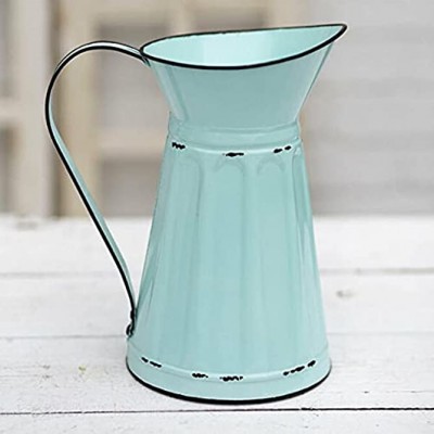 MIABE- Shabby Chic French Country Farmhouse Blue Pitcher Water Can Vase Bucket for Home Decor Holiday Decor - BF985YIEA