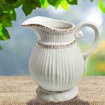 MyGift Decorative Vintage Pitcher Vase White Ceramic Antique Style French Country Water Jug Flower Vase and Bouquet Holder - BO80H3ZTM