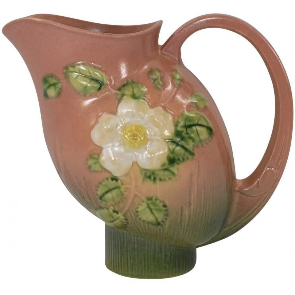 Roseville Pottery White Rose 1940 Pink and Green Art Deco Ceramic Pitcher 1324 - BJSLM30MX