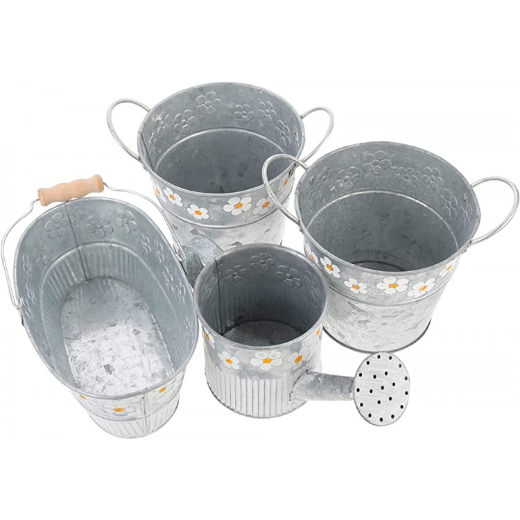 Shabby Chic Metal Flower Pot: 4pcs Galvanized Milk Can French Style Pitcher with Handle Rustic Flower Bucket Farmhouse Jug Vase Vintage Watering Can - B1OW6DB8O