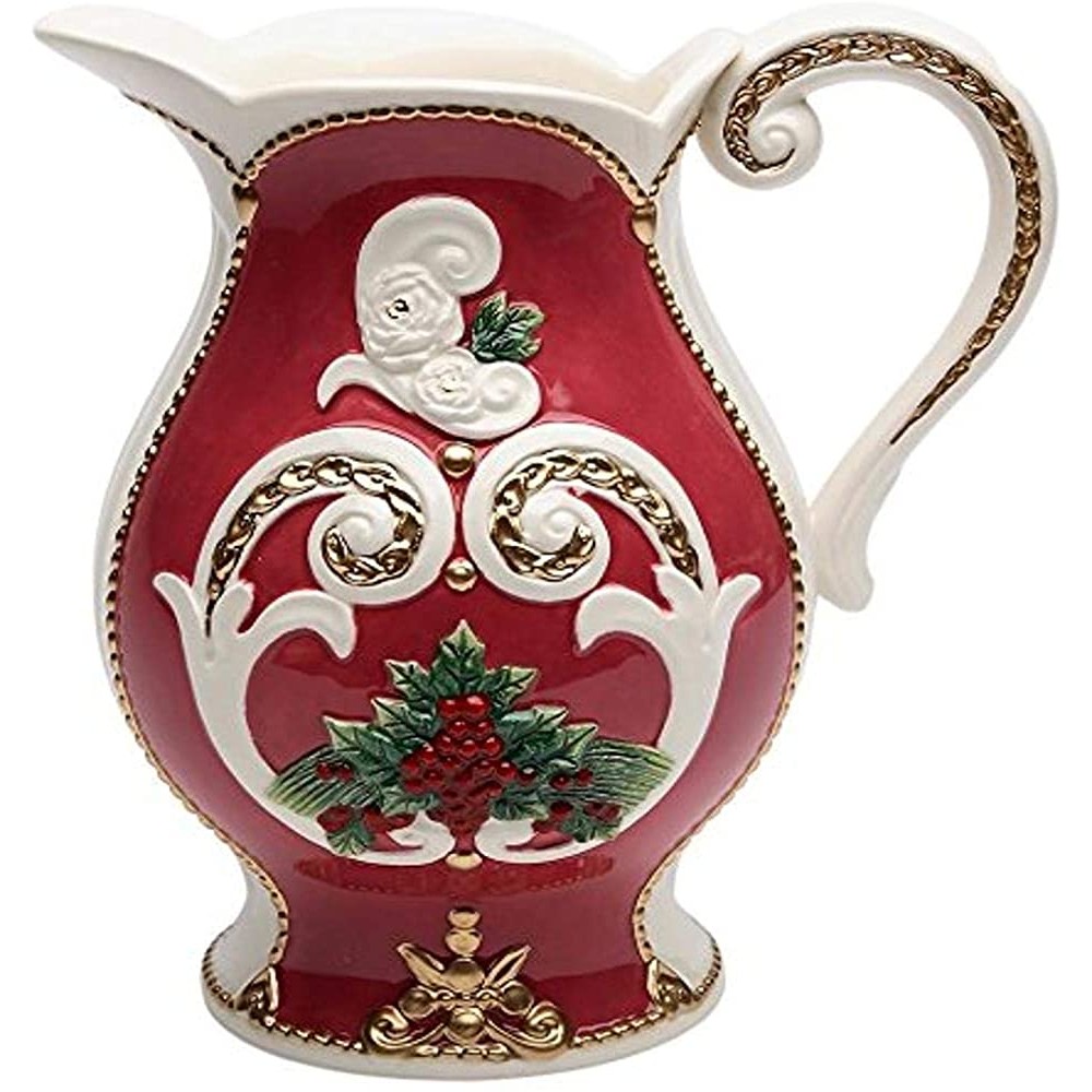 StealStreet SS-CG-10680 8.25 Inch Porcelain Painted Holiday Pitcher in Red Gold and White - B8Y2ONNBJ