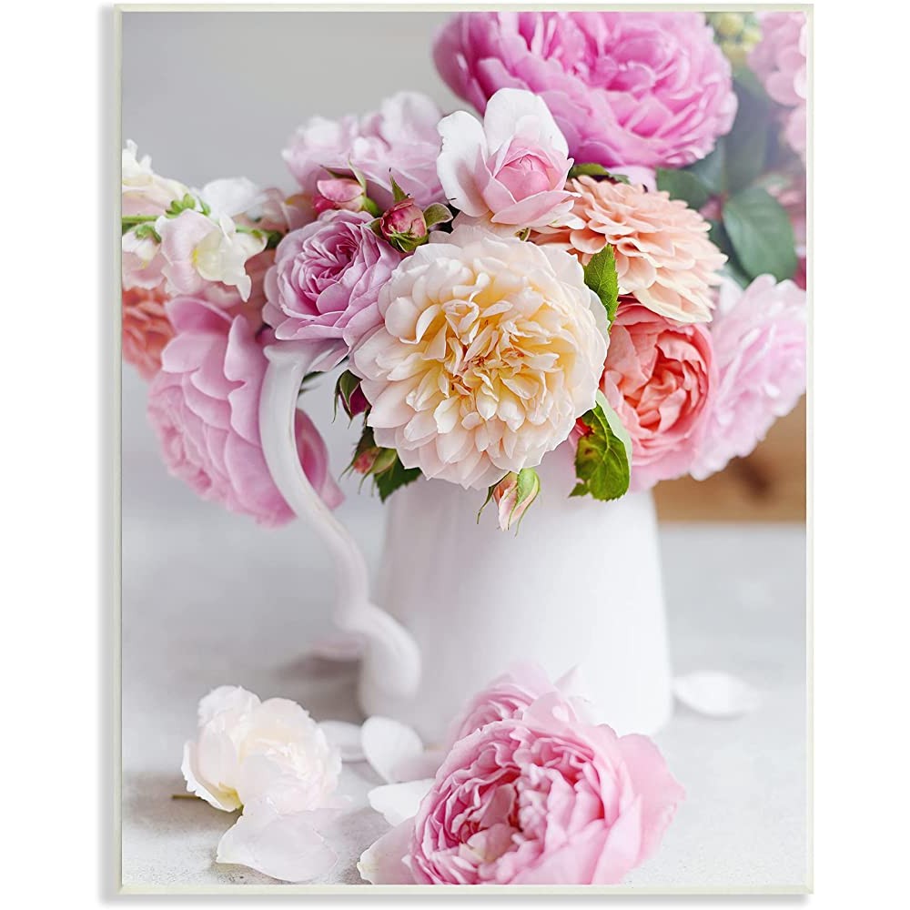 Stupell Industries Blushing Spring Bouquet Floral Photography Cottage Milk Pitcher Design by Sarah Gardner Wall Plaque 13 x 19 Pink - B613YG9P1