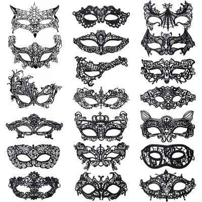 20 Pieces Lace Mask Masquerade Venetian Eyemask Halloween Sexy Woman Lace Mask for Halloween Masquerade Carnival Party Costume Ball Black - BWHN3PHG4