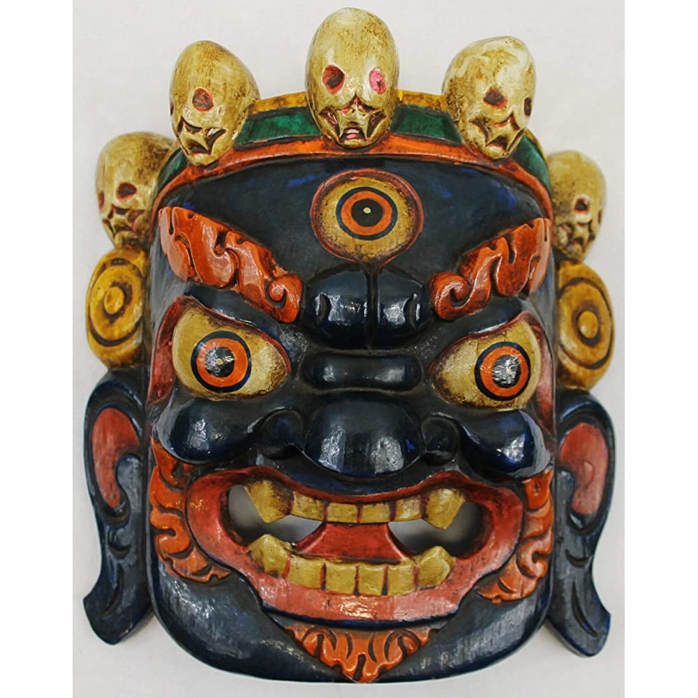 Bhairab Antique Hand Crafted Wooden Wall Hanging Mask of Hindu God 12 X 10 Bhairab Black for Decorative the Wall Hanging Lord Mahakal Bhairab Wooden Mask Handmade in Nepal - B2ERGGWHD