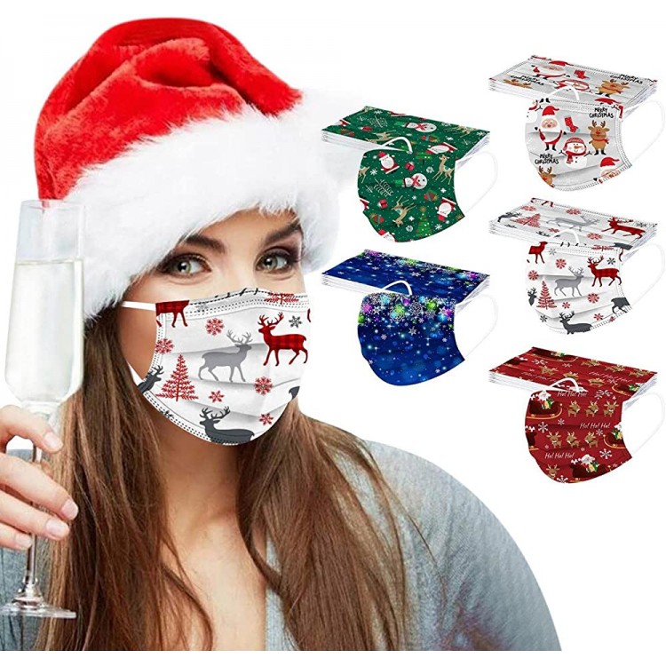Merry Christmas Disposable Face Masks 50Pcs Adults Cute Paper Mask Xmas Elk Printed for Women Man for Face Protection - BQQB9PSGR