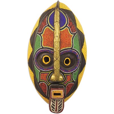 NOVICA Cultural Decorative Large Brass Glass Mask Multicolor 'Spirit Colors' - BV3YV07NT