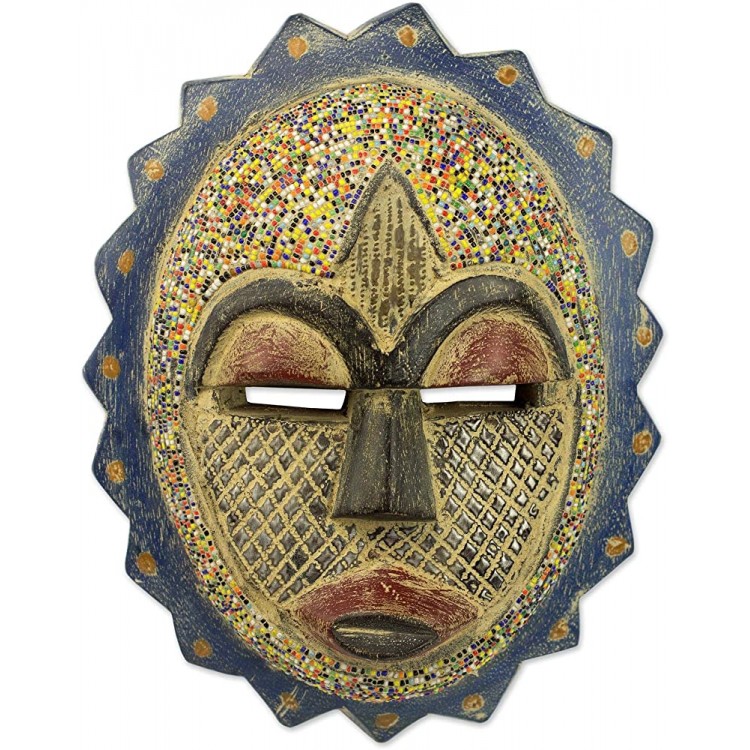 NOVICA Decorative Aluminum Glass Cultural Mask Multicolor 'Speckled Sun' - BSP50RRG3