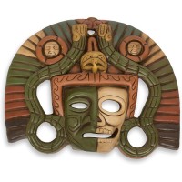 NOVICA Decorative Ceramic Wall Mask Brown Tan and Green Aztec Duality' - B5GPHOR2T