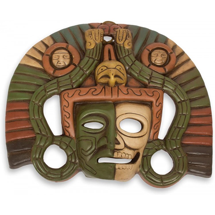 NOVICA Decorative Ceramic Wall Mask Brown Tan and Green Aztec Duality' - B5GPHOR2T