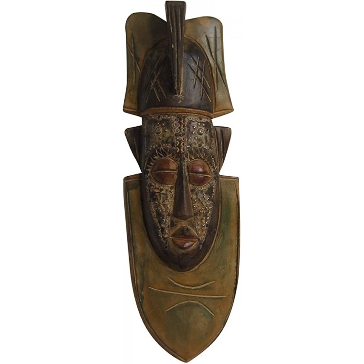 NOVICA Decorative Ghanaian Large Sese Wood and Brass Mask Brown 'Beauty Queen' - BH83V5W1E