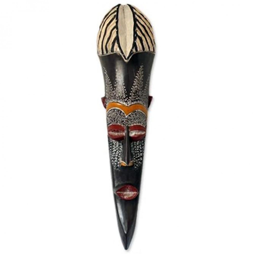 NOVICA Decorative Ghanaian Large Wood Mask Black 'Dear Father' - BLOSKRIHR