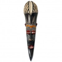 NOVICA Decorative Ghanaian Large Wood Mask Black 'Dear Father' - BLOSKRIHR