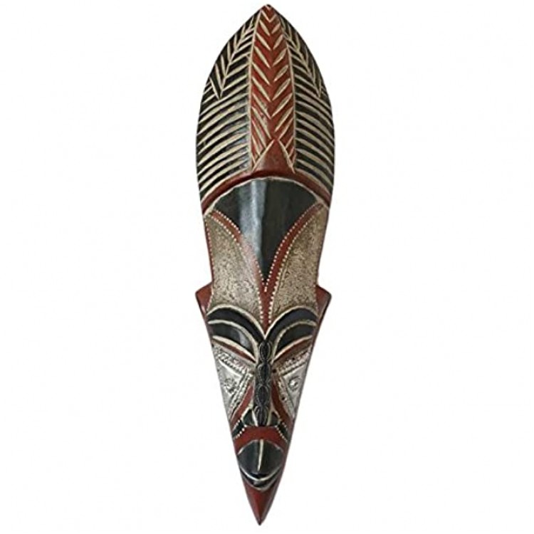 NOVICA Decorative Ghanaian Large Wood Mask Red and Black 'Dancing Maiden' - B26RA8KY4
