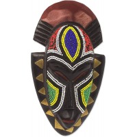 NOVICA Decorative Glass Ghanaian Mask Multicolor Brass 'Jama' - B776ZAI2Z