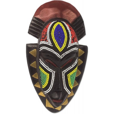 NOVICA Decorative Glass Ghanaian Mask Multicolor Brass 'Jama' - B776ZAI2Z