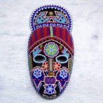 NOVICA Decorative Huichol Papier Mache Mask Multicolor Crowned Deer' - B0AYSO2UD