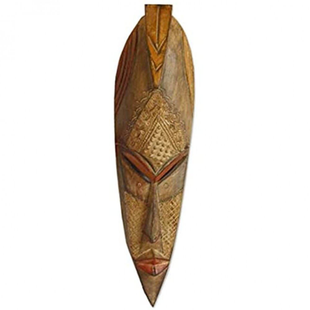 NOVICA Decorative Large Sese Wood Mask Beige 'Well Done' - B87QDCIUS