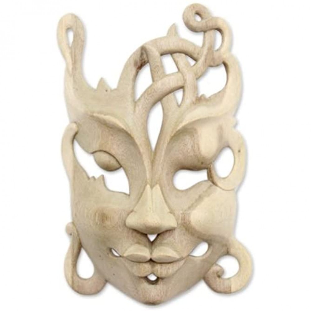 NOVICA Decorative Modern Hibiscus Wood Mask Beige Sensuous' - B7C34RS2K