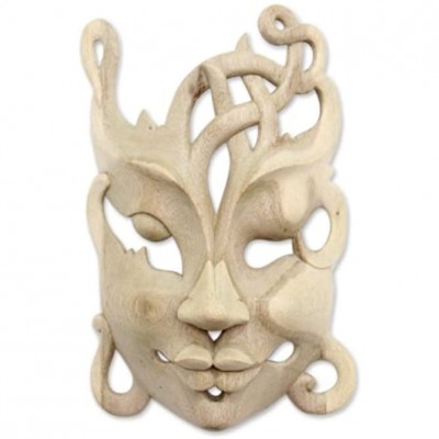 NOVICA Decorative Modern Hibiscus Wood Mask Beige Sensuous' - B7C34RS2K