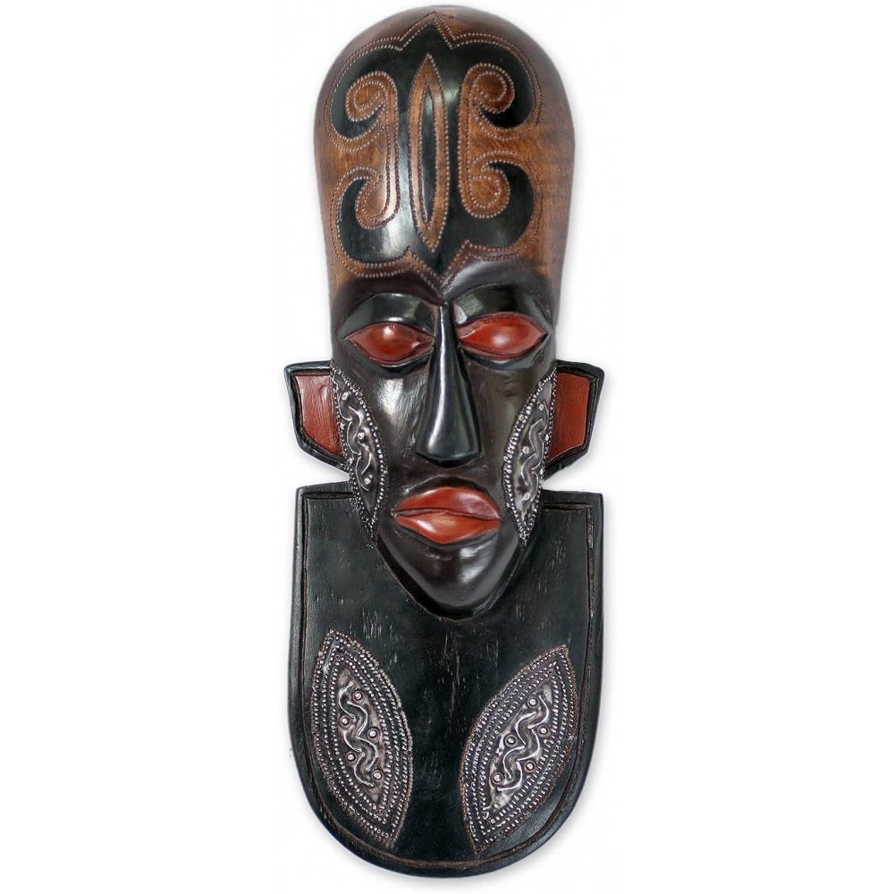 NOVICA Decorative Nigerian Large Sese Wood Mask Brown and Black 'A Great King' - BRZVK3T94